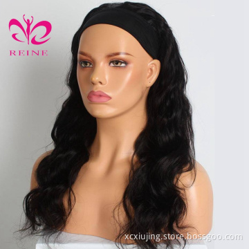 Reine Hair Headband Wig Straight 150% Ice Silk Scarf Headband Wig double drawn human hair wigs  For Black Women
